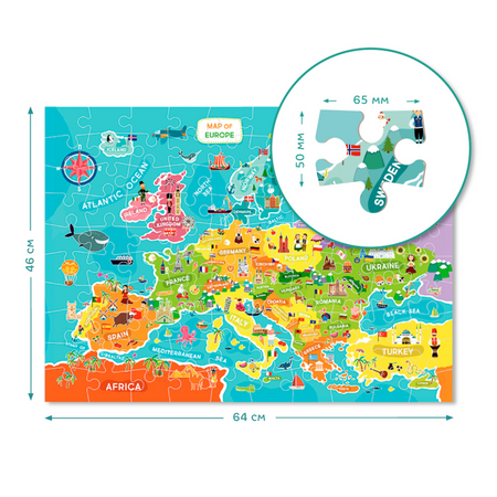 Puzzle "Mapa Europy" 100 Elementów Układanka Kolorowa Dla Małych Odkrywców 300124