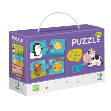 Puzzle Duo Połówki "Co Jedzą Zwierzęta" 12 Układanek Zestaw Zwierzątka 300118