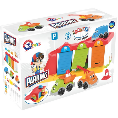 ZESTAW PARKING Z 3 SAMOCHODZIKAMI DLA DZIECI KOLOROWY PARKING ZJAZD ZNAKI 8584