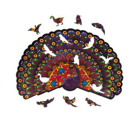 PUZZLE DREWNIANE UKŁADANKA LUKSUSOWY PAW ZESTAW PUZZLI A4 OZDOBA KOLOROWA PuA4-01735