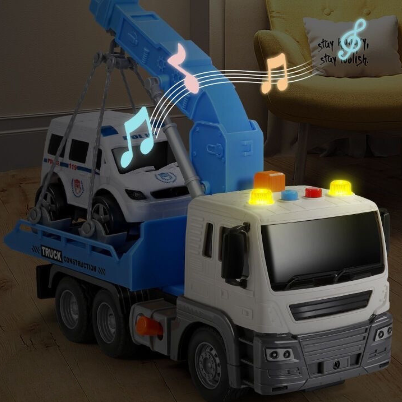 Interaktywna Ciężarówka Z Hakiem I Lawetą Światła Dźwięki Ruchome Elementy