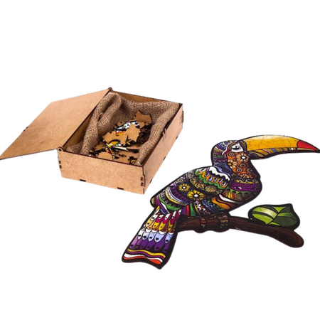 PUZZLE DREWNIANE UKŁADANKA TROPIKALNY TUKAN ZESTAW PUZZLI A3 OZDOBA  PUA3-00734