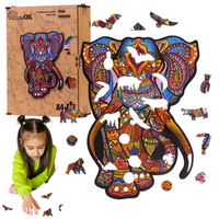 PUZZLE DREWNIANE UKŁADANKA SŁOŃ SŁONIK KOLOROWY  PuA4-01717