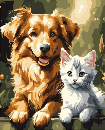 QB900-042 Kit for painting by numbers "Cat-Dog"