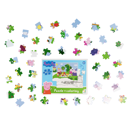 PUZZLE 2w1 ŚWINKA PEPPA 60 ELEMENTÓW UKŁADANKA I KOLOROWANKA W JEDNYM