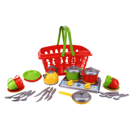 ZESTAW KUCHENNY W KOSZYKU ZAKUPOWYM KUCHENKA RUCHOME ELEMENTY AKCESORIA