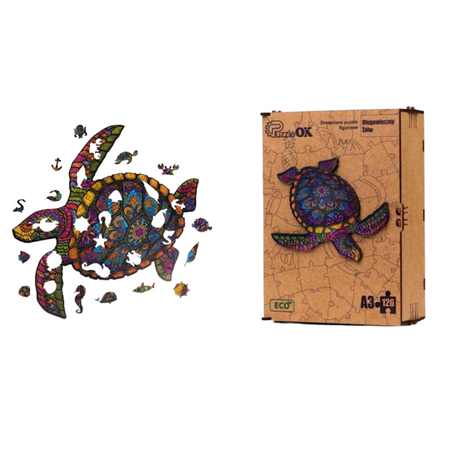 PUZZLE DREWNIANE UKŁADANKA DŁUGOWIECZNY ŻÓŁW KOLOROWY ZWIERZĘ PuA3-00738