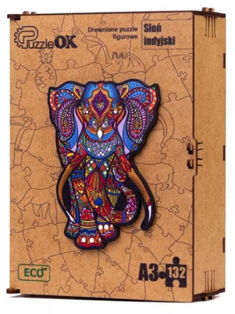 PUZZLE DREWNIANE UKŁADANKA SŁOŃ SŁONIK KOLOROWY  PuA3-05326