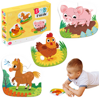 Puzzle 3w1 2-3-4 Elementy "Dzień Na Farmie" Trzy Układanki Dla Dzieci 300394