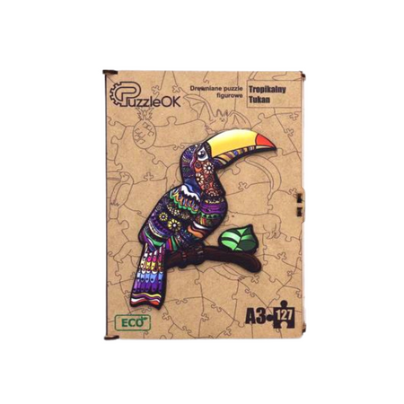 PUZZLE DREWNIANE UKŁADANKA TROPIKALNY TUKAN ZESTAW PUZZLI A3 OZDOBA  PUA3-00734