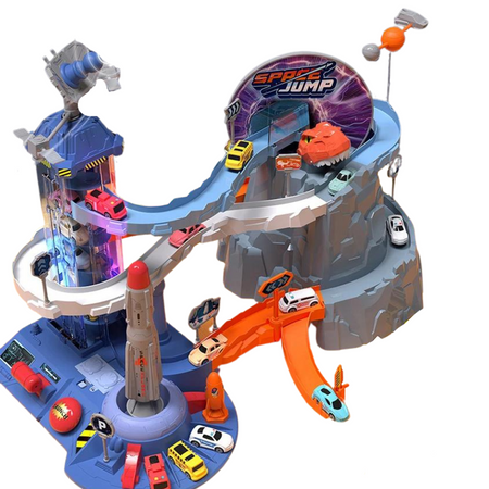 Zestaw Tor Wyścigowy Parking Stacja Kosmiczna Winda Autka Efekty Świetlne