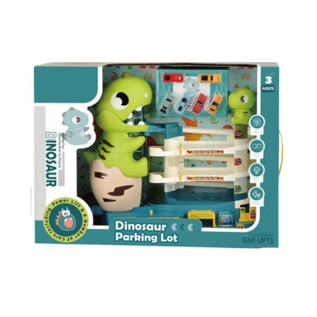 Zestaw Parking Trzypoziomowy Samochody Mata Dinozaury Winda Rampa Autka