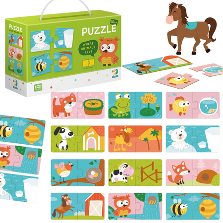 Puzzle Połówki "Gdzie Żyją Zwierzęta" 12 Układanek Dopasowywanie Elementów 300117