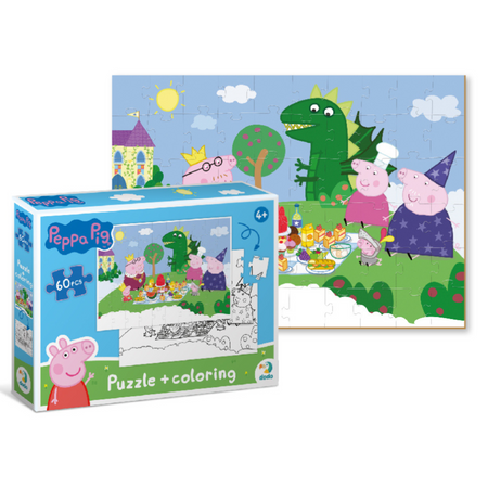 PUZZLE 2w1 ŚWINKA PEPPA 60 ELEMENTÓW UKŁADANKA I KOLOROWANKA W JEDNYM