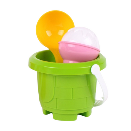 ZESTAW DO PIASKU W OKRĄGŁYM WIADERKU FOREMKA W KSZTAŁCIE LODA ŁYŻKA 7068