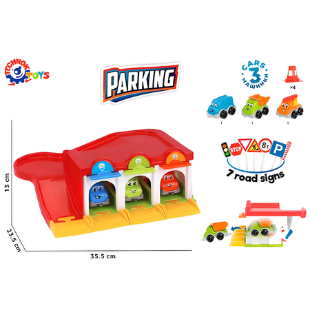 ZESTAW PARKING Z 3 SAMOCHODZIKAMI DLA DZIECI KOLOROWY PARKING ZJAZD ZNAKI 8584