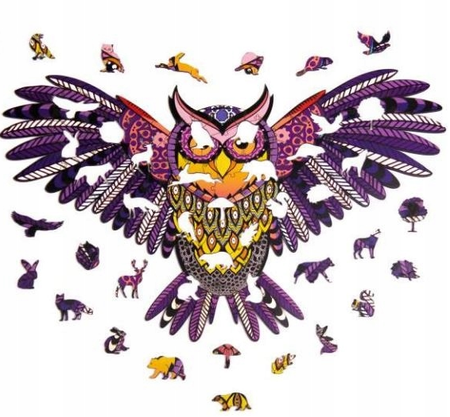 PUZZLE DREWNIANE UKŁADANKA SOWA MAGICZNA KOLOROWA  PuA3-00723