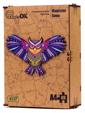 PUZZLE DREWNIANE UKŁADANKA SOWA MAGICZNA KOLOROWA  PuA4-00709
