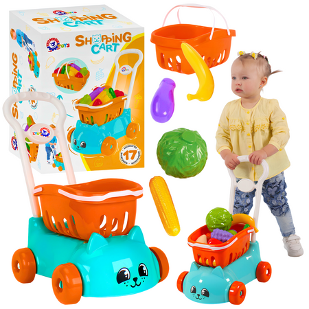 Wózek Sklepowy Z Koszykiem Zestaw Owoców i Warzyw Zabawa W Zakupy 6924
