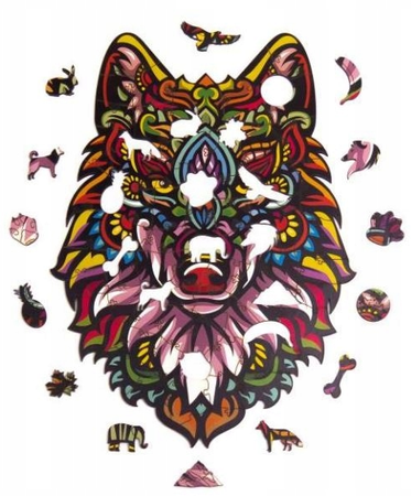 PUZZLE DREWNIANE UKŁADANKA TAJEMNICZY WILK KOLOROW  PuA3-00725