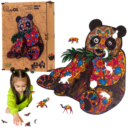PUZZLE DREWNIANE UKŁADANKA KUNG FU PANDA MIŚ KOLOR  PuA3-01211