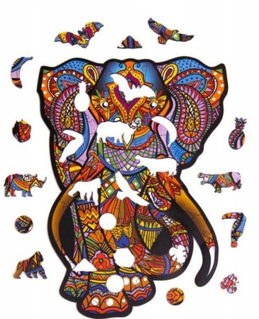 PUZZLE DREWNIANE UKŁADANKA SŁOŃ SŁONIK KOLOROWY  PuA4-01717