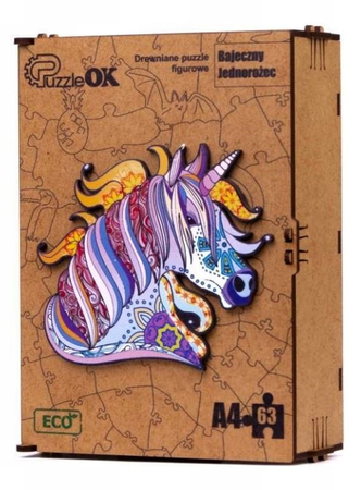 PUZZLE DREWNIANE UKŁADANKA JEDNOROŻEC KUCYK KOLORO  PuA4-00707