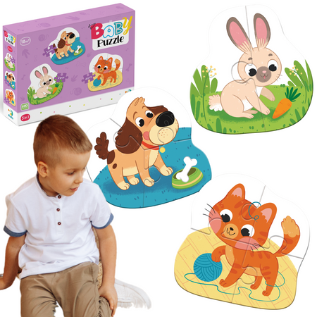 Puzzle 3w1 2-3-4 Elementy "Zwierzaki" Trzy Układanki Zwierzęta Domowe 300395