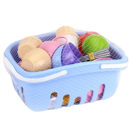 ZESTAW STOŁOWY NACZYNIA W KOSZYKU SKLEPOWYM PRZYBORY OWOCE DESERY 7242