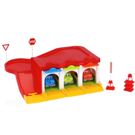 ZESTAW PARKING Z 3 SAMOCHODZIKAMI DLA DZIECI KOLOROWY PARKING ZJAZD ZNAKI 8584