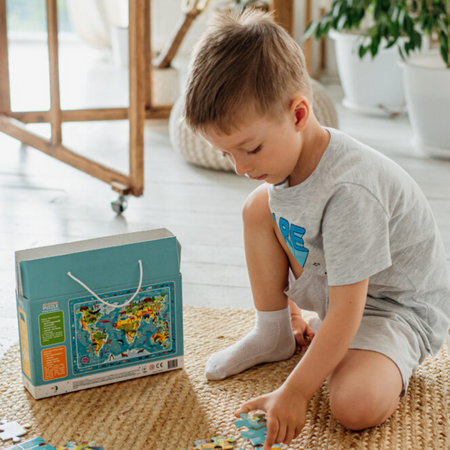 Puzzle Mapa Świata Zwierzęta 80 Elementów Układanka Edukacyjna Zestaw