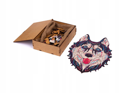 PUZZLE DREWNIANE UKŁADANKA HUSKY ŚNIEŹNY PIES  PuA4-00714