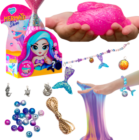 Zestaw Bransoletka Zawieszki Koraliki Slime Glutek Plastyczny Syrenka 250ml 80130