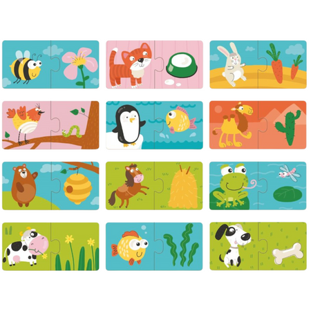 Puzzle Duo Połówki "Co Jedzą Zwierzęta" 12 Układanek Zestaw Zwierzątka 300118