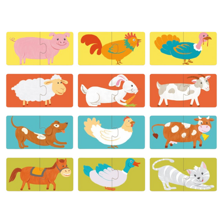 Puzzle Duo Polówki "Zwierzęta" 12 Układanek Dopasowywanie Elementów Zestaw 300115