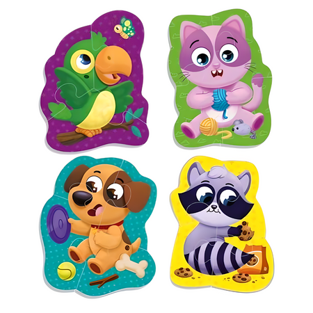 DUŻE PUZZLE PIANKOWE "ZWIERZĘTA DOMOWE" 4 OBRAZKI KOTEK PIESEK PAPUGA SZOP  RK6010-05