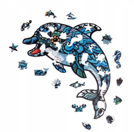 PUZZLE DREWNIANE UKŁADANKA DELFIN MORSKI RYBA RYBK  PuA4-00702