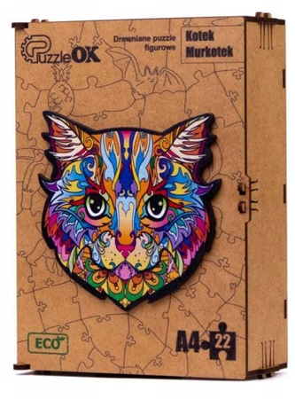 PUZZLE DREWNIANE UKŁADANKA KOT KOTEK KOLOROWY  PuA4-01725