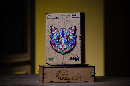 PUZZLE DREWNIANE UKŁADANKA KOT KOTEK KOLOROWY  PuA4-01725