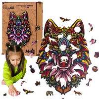 PUZZLE DREWNIANE UKŁADANKA TAJEMNICZY WILK KOLOROW  PuA4-00711
