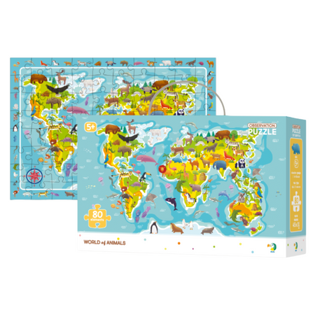 Puzzle Mapa Świata Zwierzęta 80 Elementów Układanka Edukacyjna Zestaw