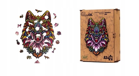PUZZLE DREWNIANE UKŁADANKA TAJEMNICZY WILK KOLOROW  PuA3-00725