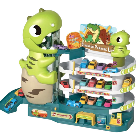 Zestaw Parking Trzypoziomowy Samochody Mata Dinozaury Winda Rampa Autka