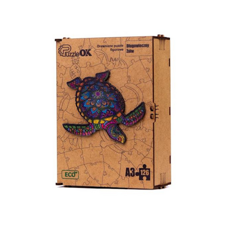 PUZZLE DREWNIANE UKŁADANKA DŁUGOWIECZNY ŻÓŁW KOLOROWY ZWIERZĘ PuA3-00738