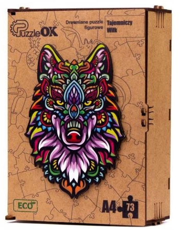 PUZZLE DREWNIANE UKŁADANKA TAJEMNICZY WILK KOLOROW  PuA4-00711