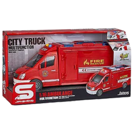 Straż Pożarna Ambulans Wóz Strażacki Otwierane Drzwi Światła I Dźwięki 1:16