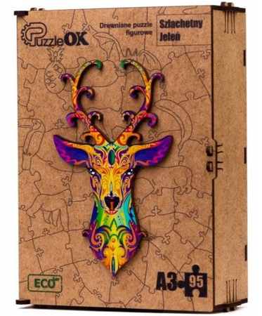 PUZZLE DREWNIANE UKŁADANKA JELEŃ DZIKIE ZWIERZĘ  PuA3-00730