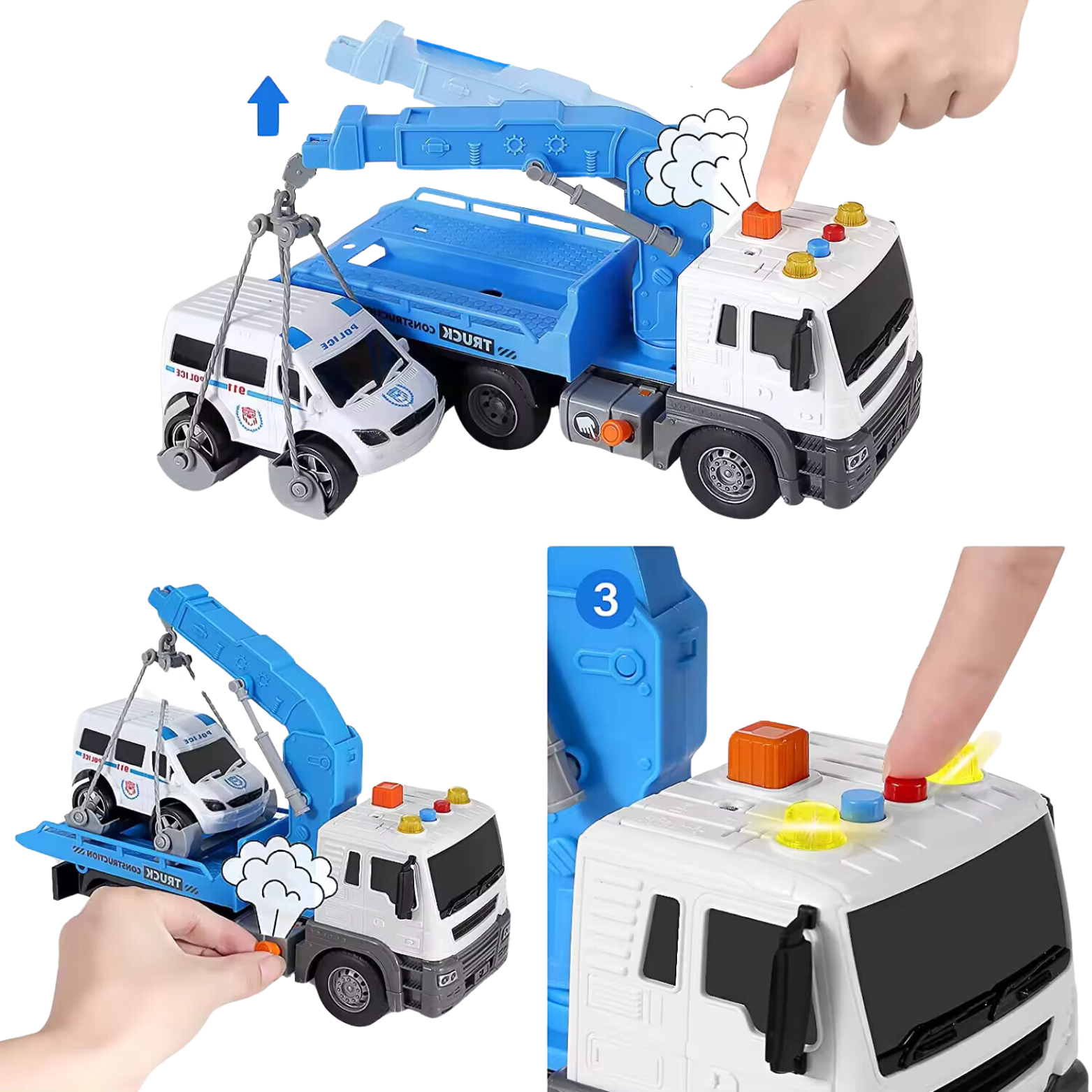 Interaktywna Ciężarówka Z Hakiem I Lawetą Światła Dźwięki Ruchome Elementy