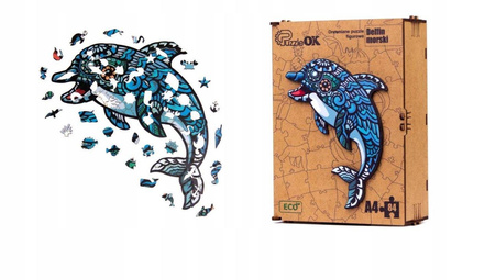 PUZZLE DREWNIANE UKŁADANKA DELFIN MORSKI RYBA RYBK  PuA4-00702