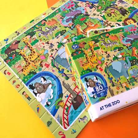 Puzzle Obserwacyjne "W Zoo" 80 Elementów Układanka Zwierzęta Zestaw 300259